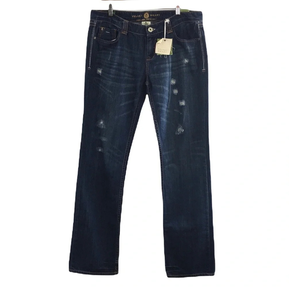 Y2K Velvet Heart Molly Straight Jeans Jeans Womens 32 Dark Distressed Denim
